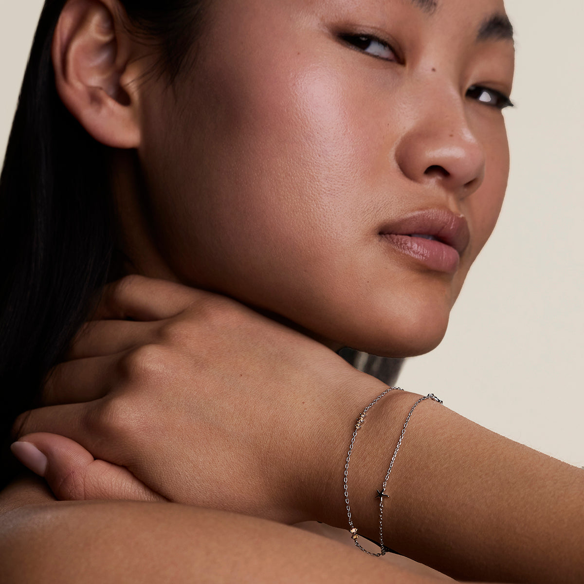 Starfish Double Chain Bracelet in Silver