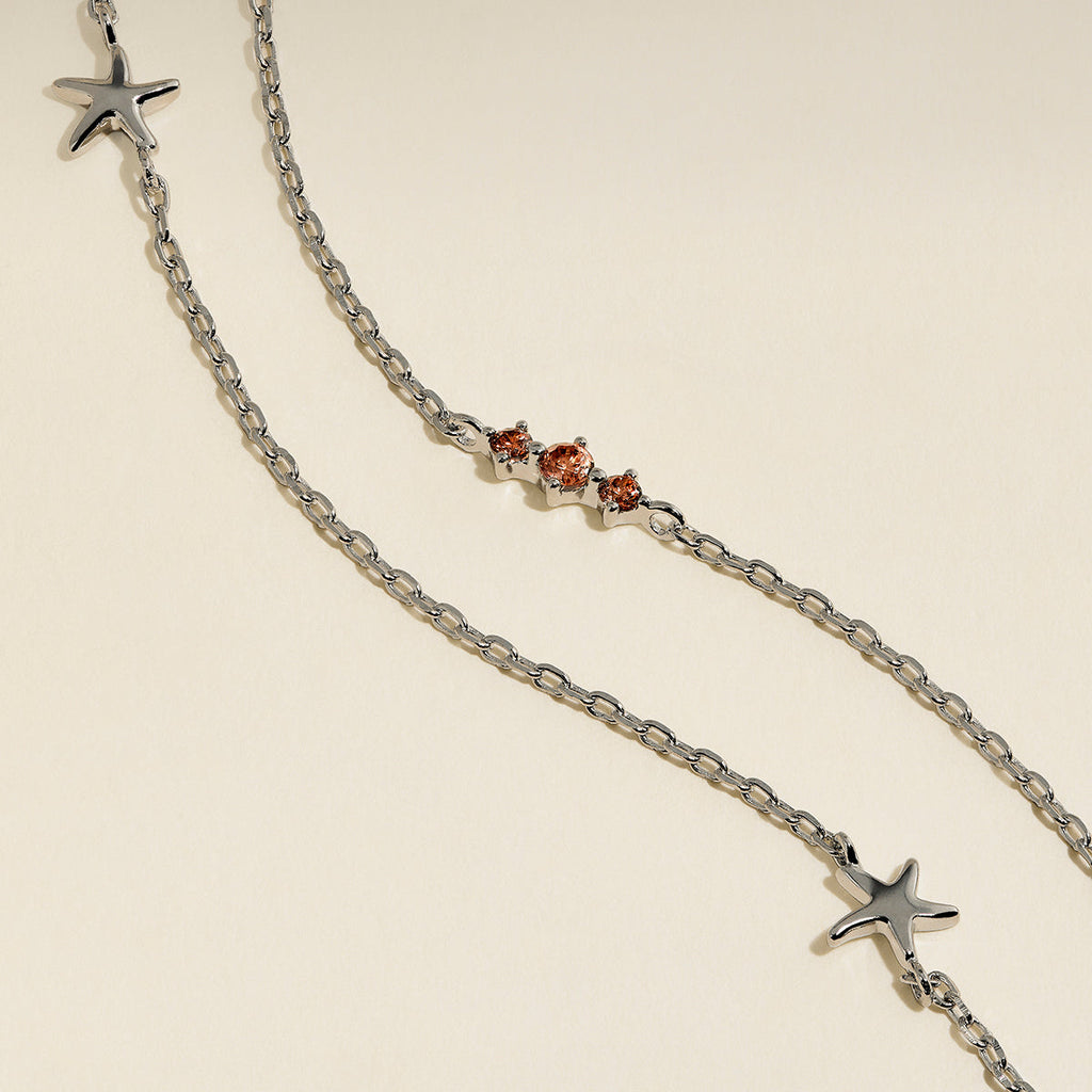Starfish Double Chain Bracelet in Silver