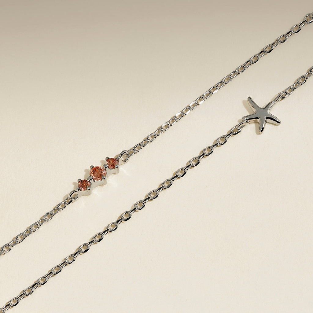 Starfish Double Chain Bracelet in Silver