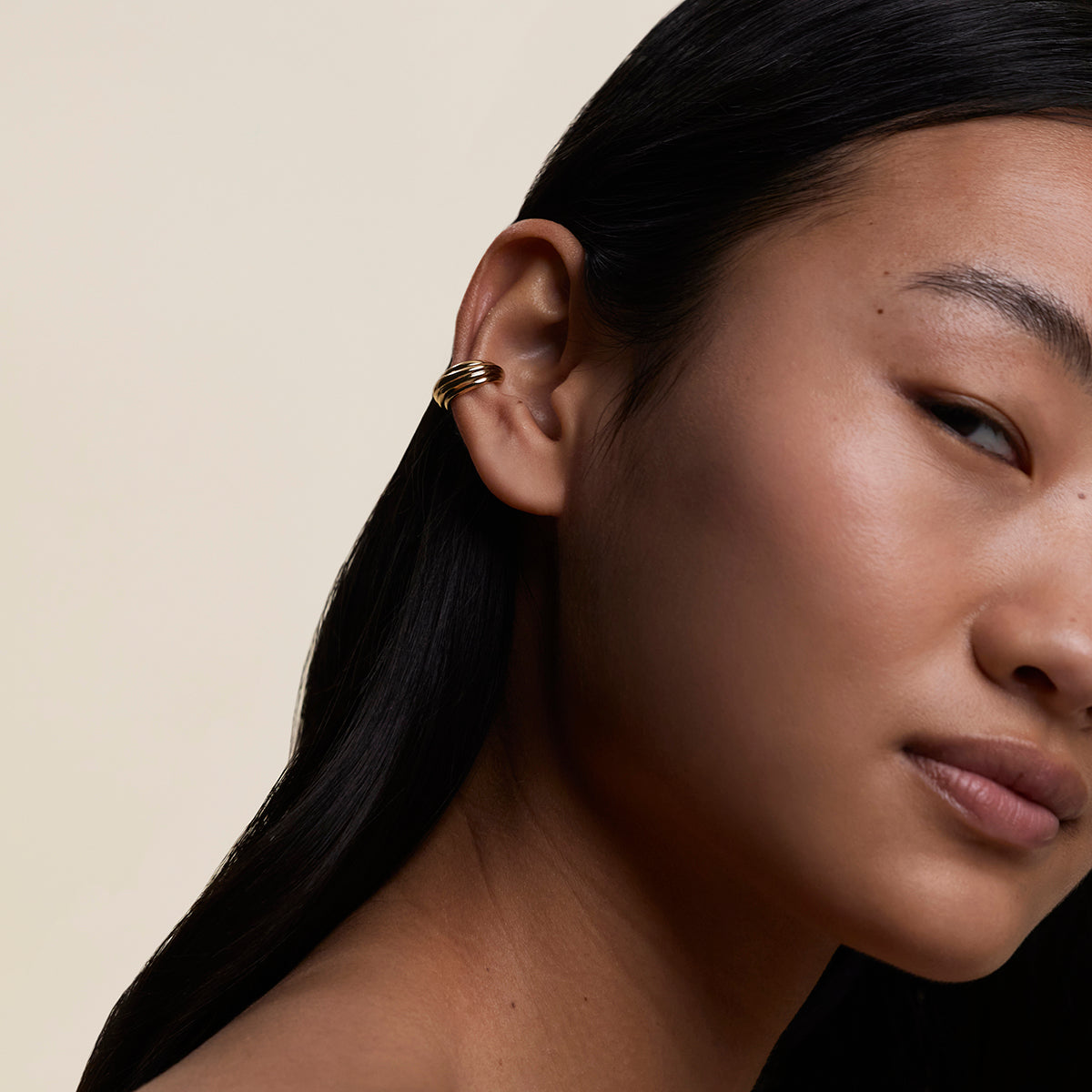 Ripple Wave Ear Cuff in Gold