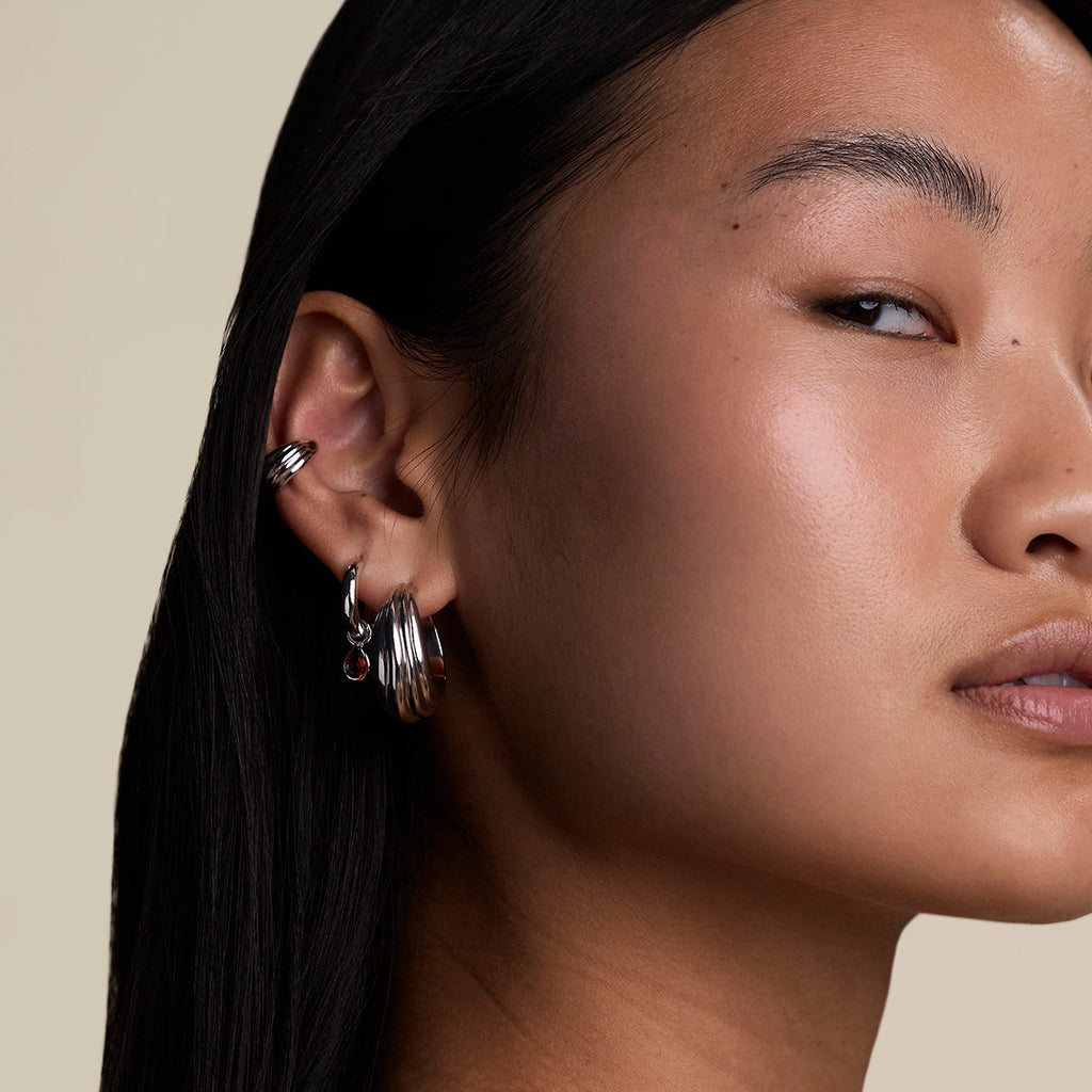 Ripple Wave Hoops in Silver