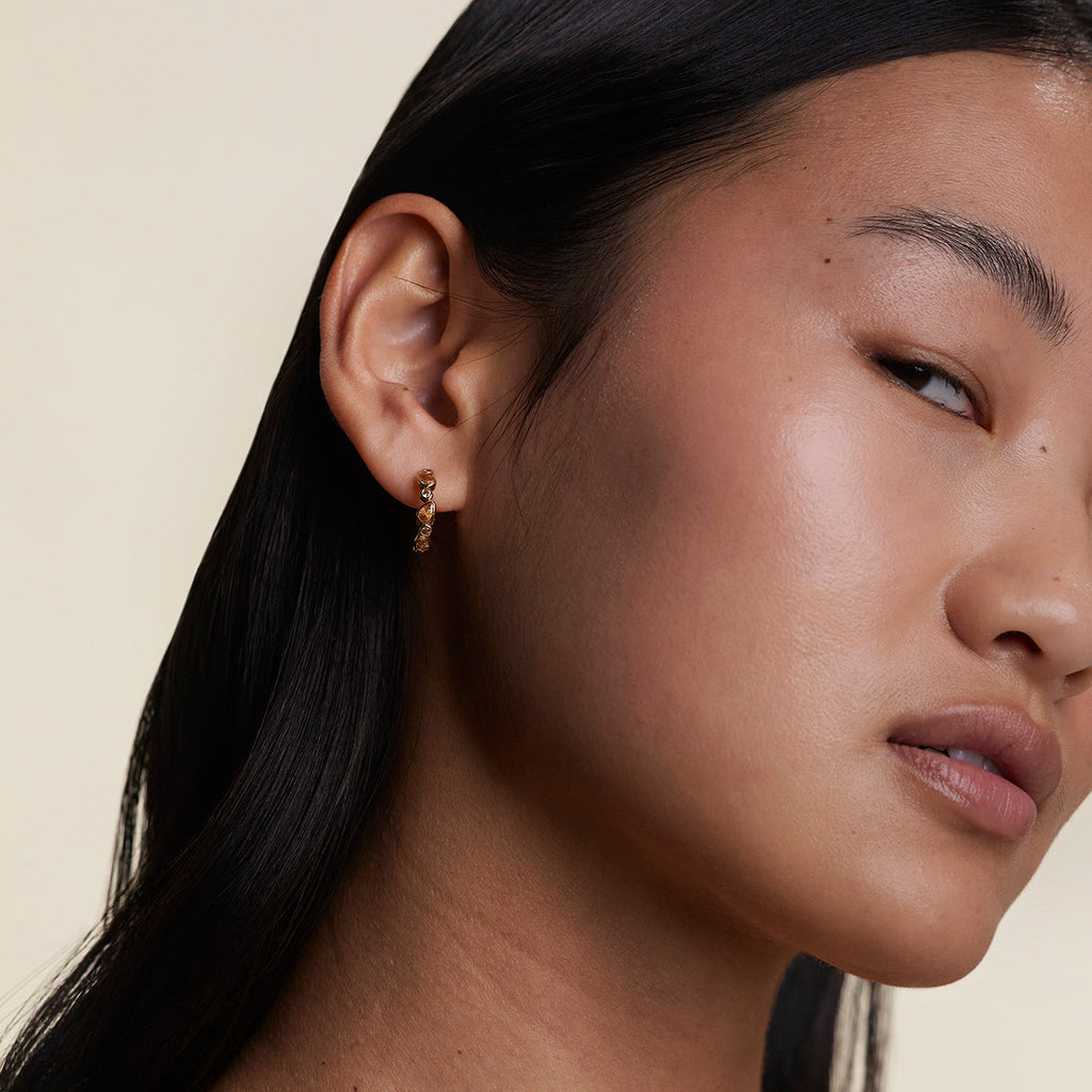 Sunset Pear Hoops in Gold