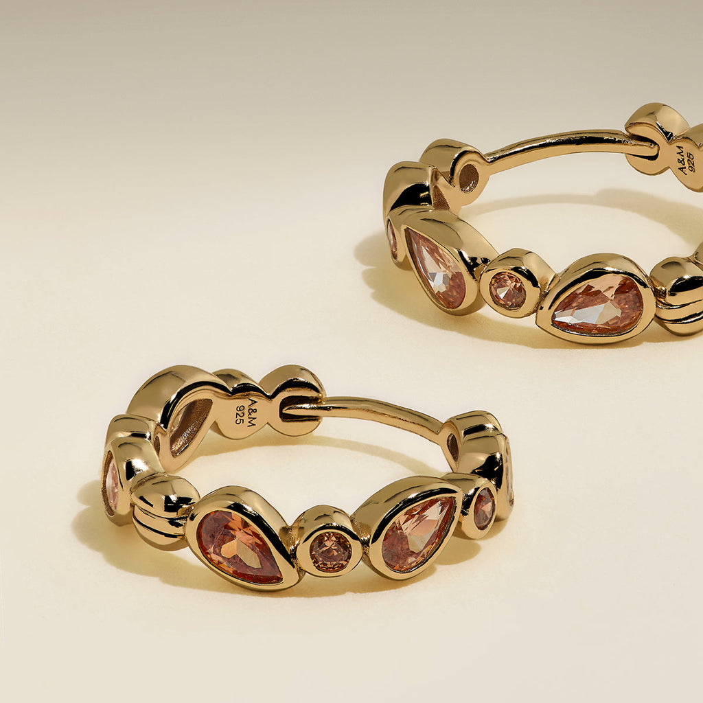 Sunset Pear Hoops in Gold
