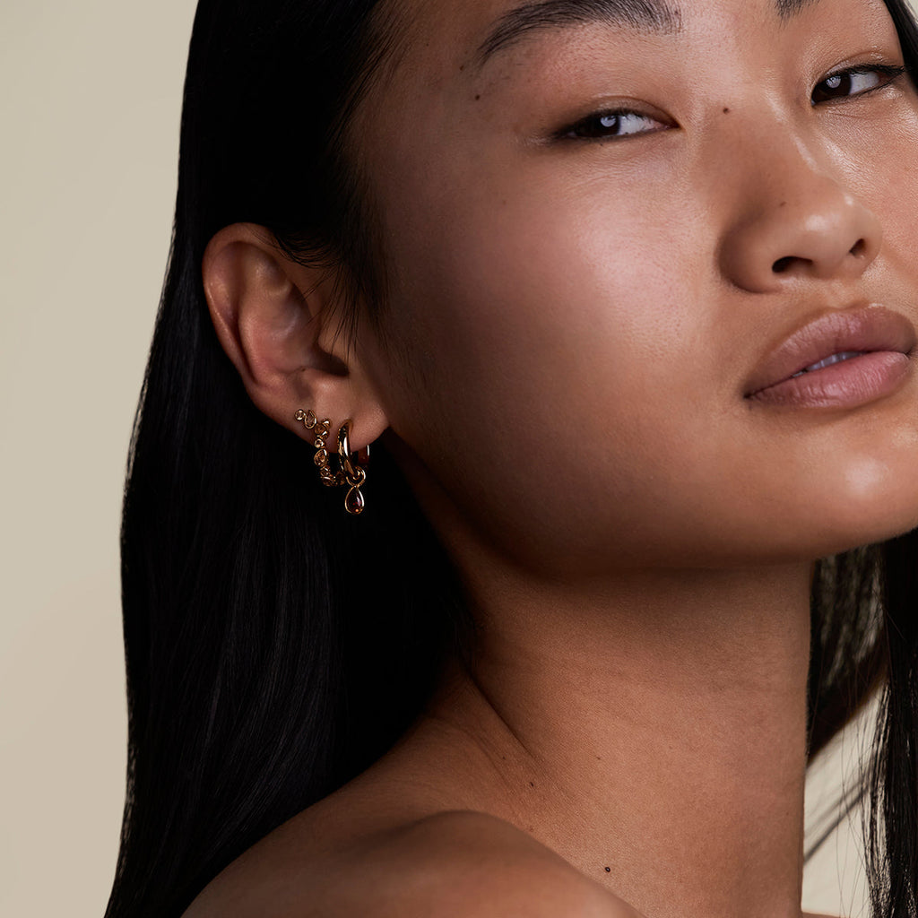 Sunset Pear Hoops in Gold