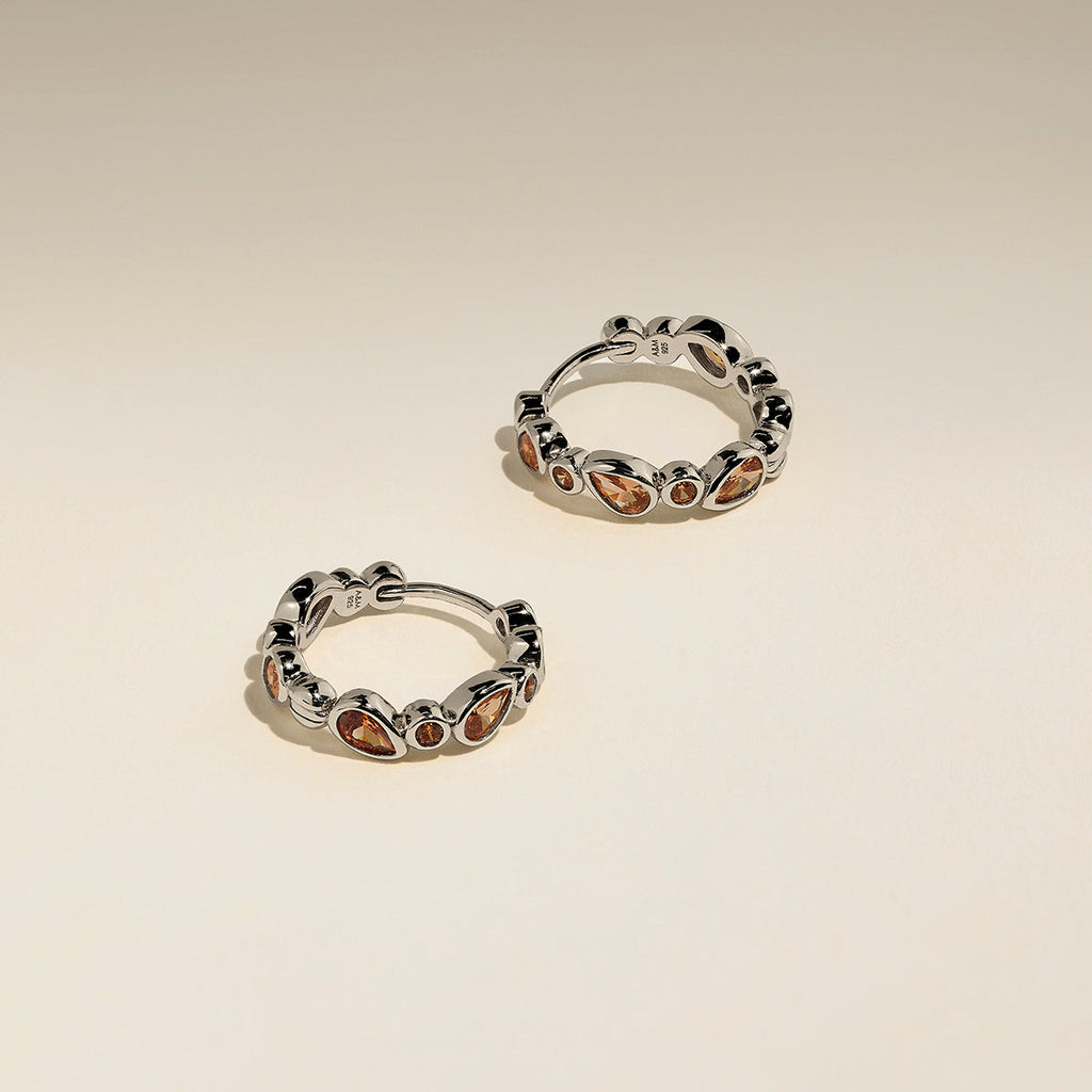 Sunset Pear Hoops in Silver
