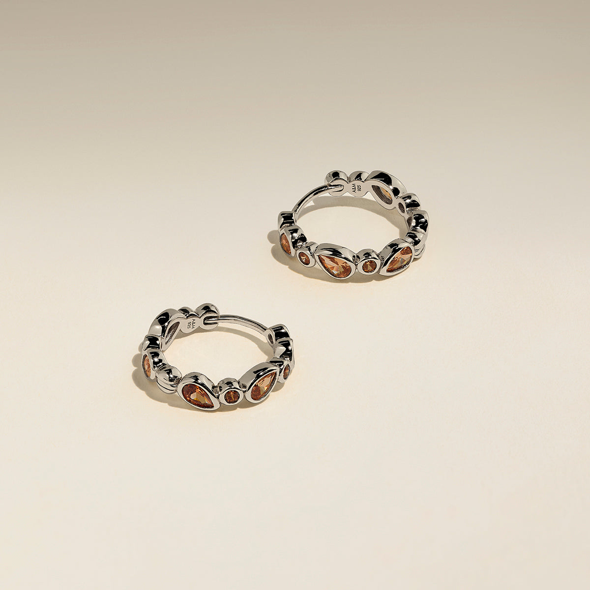 Sunset Pear Hoops in Silver