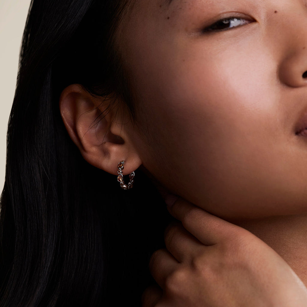 Sunset Pear Hoops in Silver