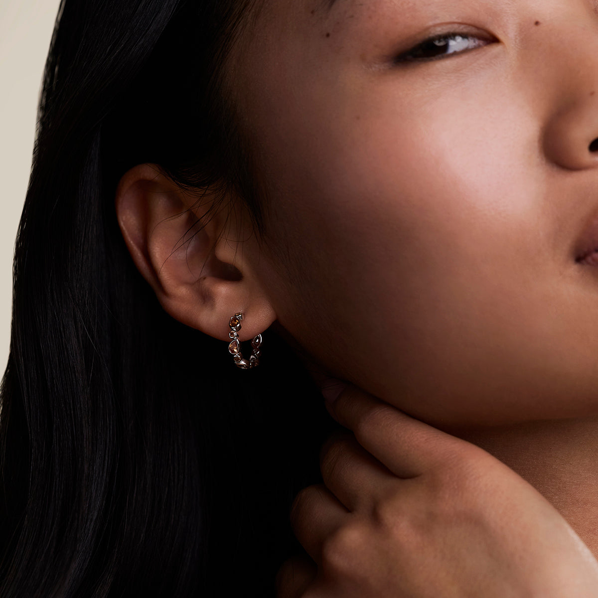 Sunset Pear Hoops in Silver