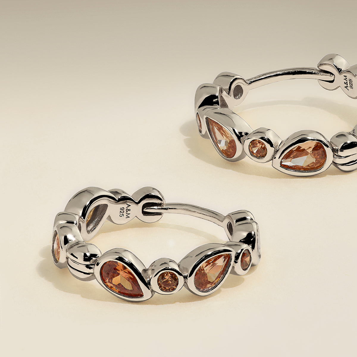 Sunset Pear Hoops in Silver