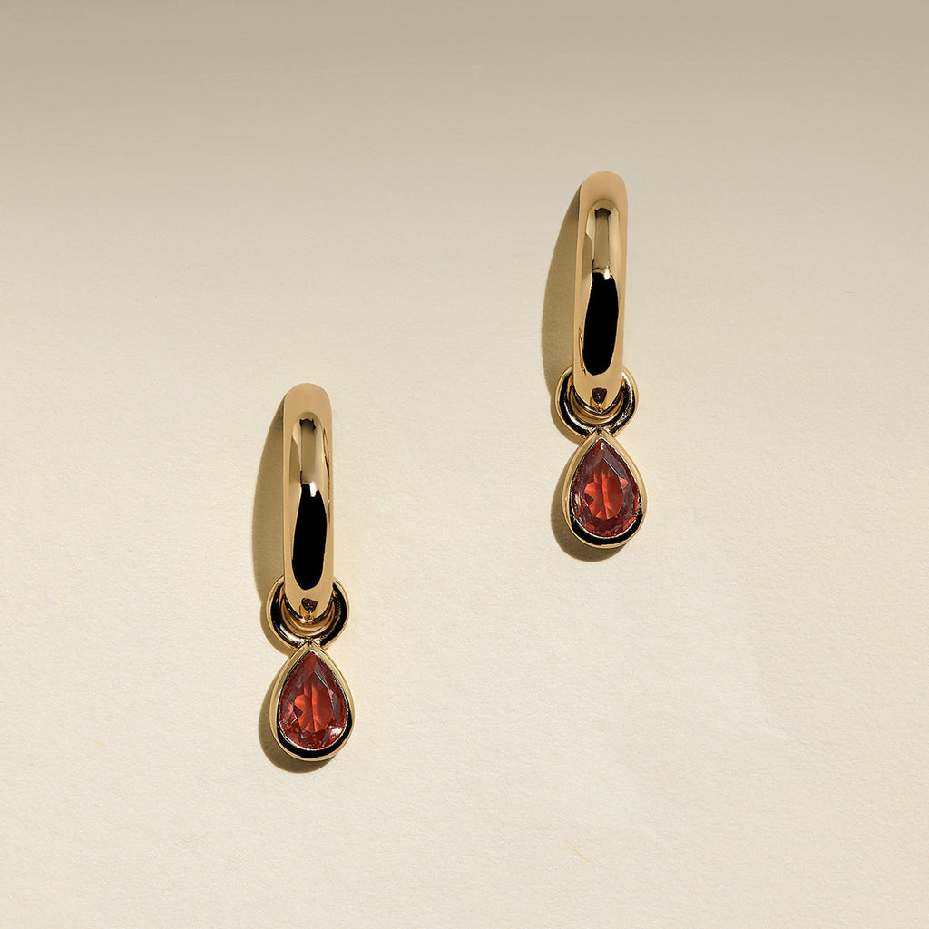 Sunset Pear Charm Hoops in Gold