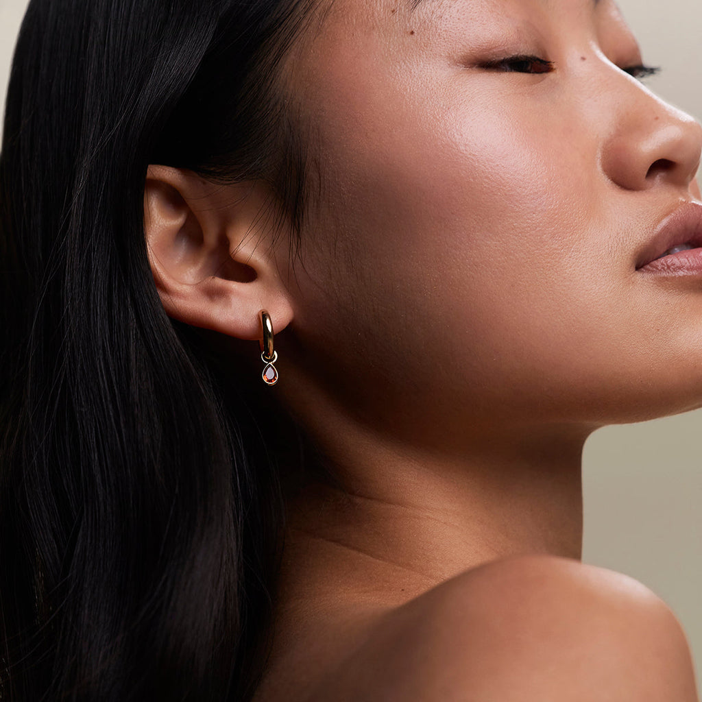 Sunset Pear Charm Hoops in Gold
