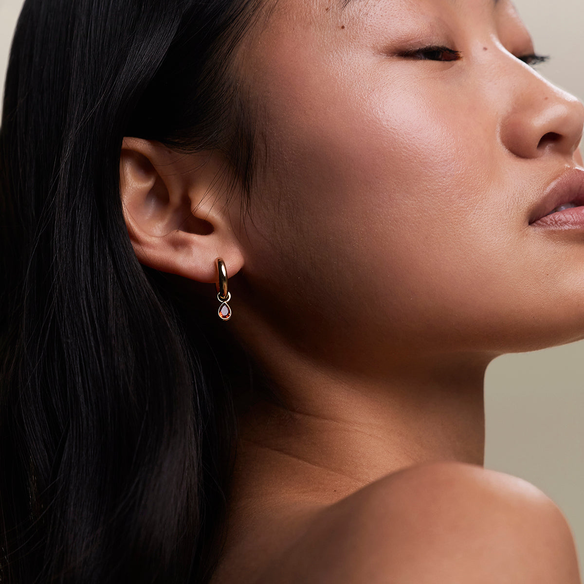 Sunset Pear Charm Hoops in Gold