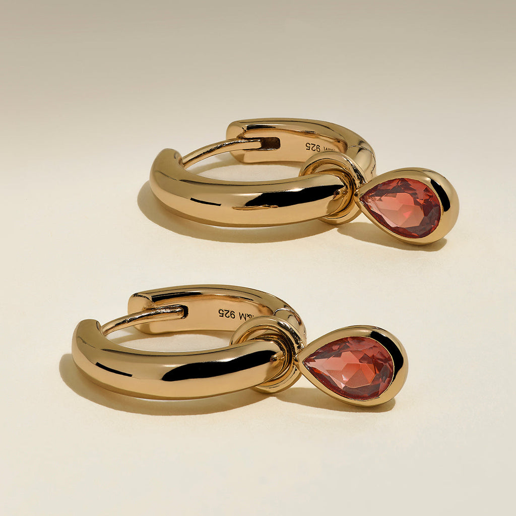 Sunset Pear Charm Hoops in Gold