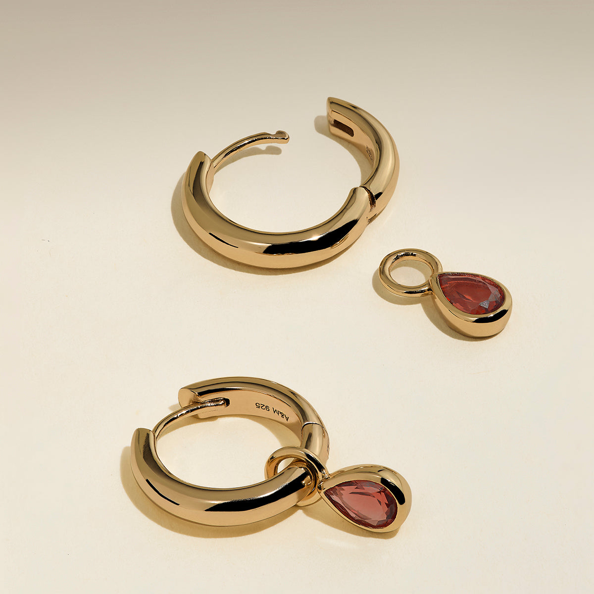 Sunset Pear Charm Hoops in Gold