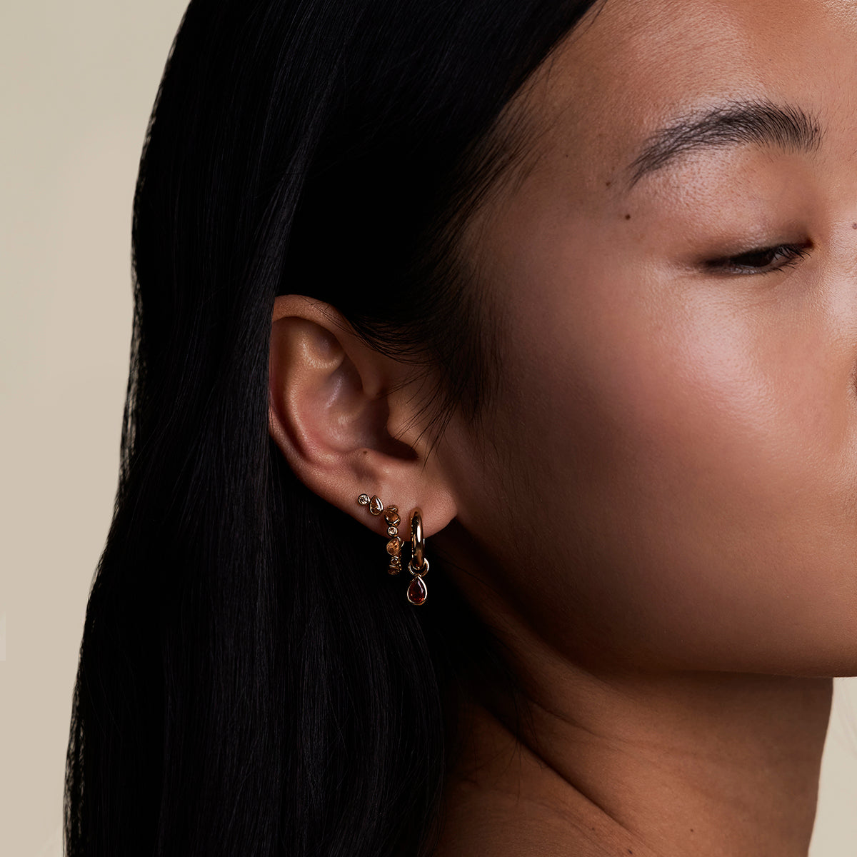 Sunset Pear Charm Hoops in Gold