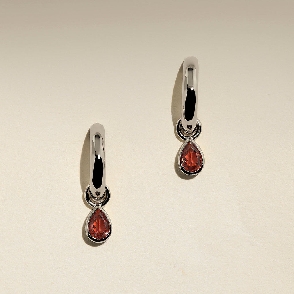 Sunset Pear Charm Hoops in Silver