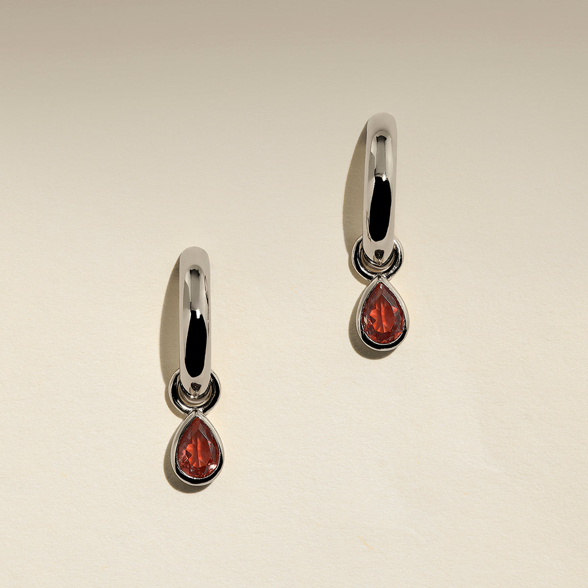 Sunset Pear Charm Hoops in Silver