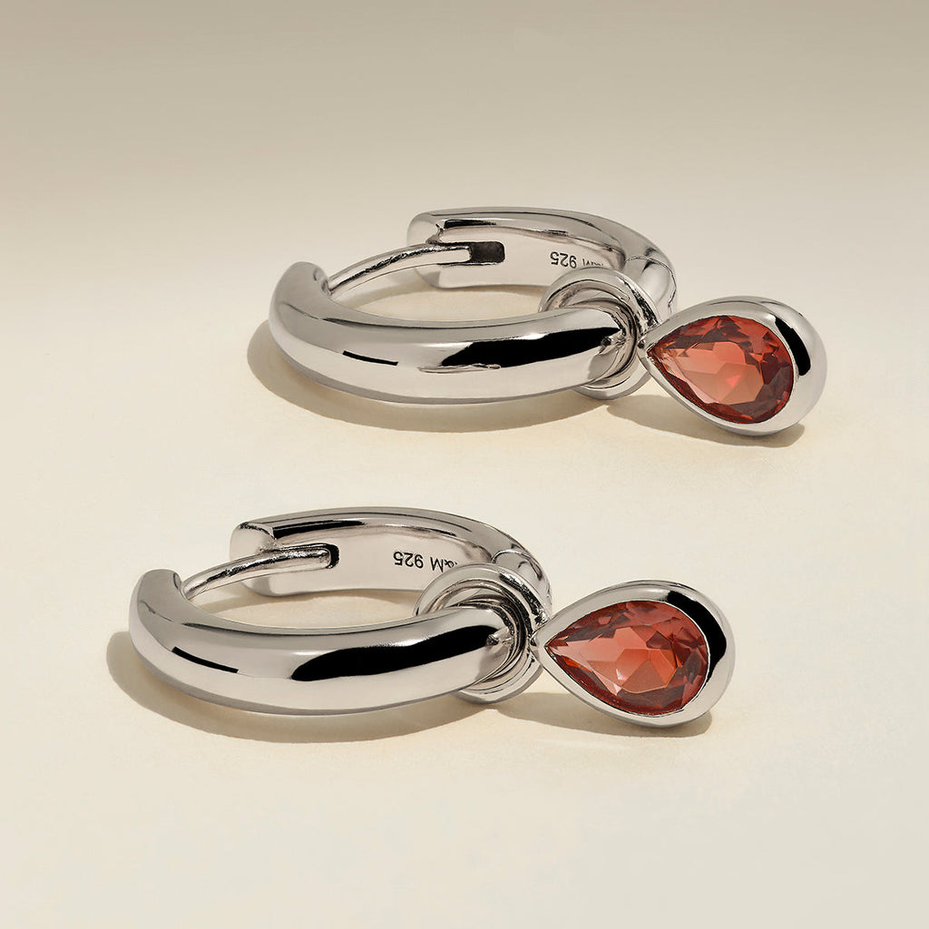 Sunset Pear Charm Hoops in Silver