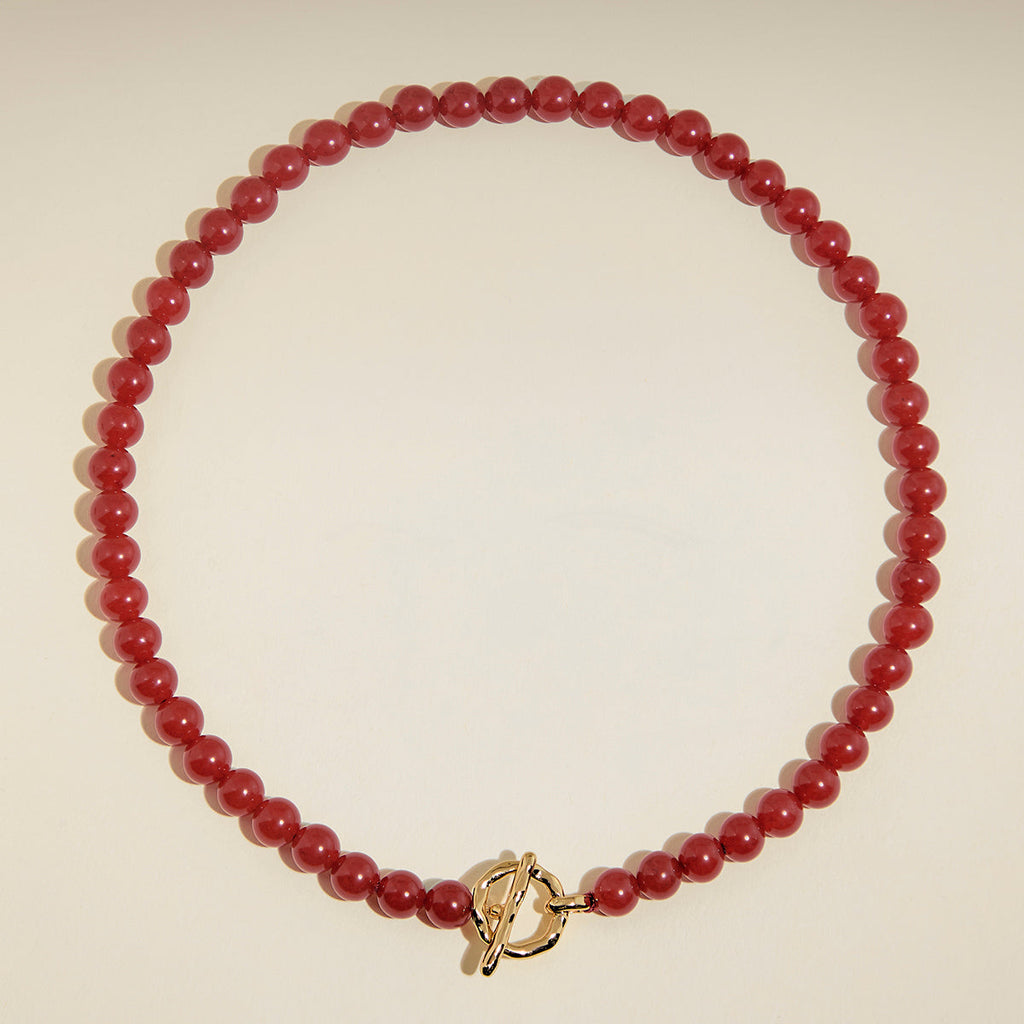 Sunset Red Beaded Necklace in Gold