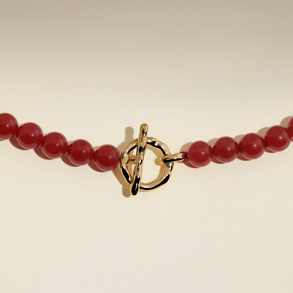 Sunset Red Beaded Necklace in Gold