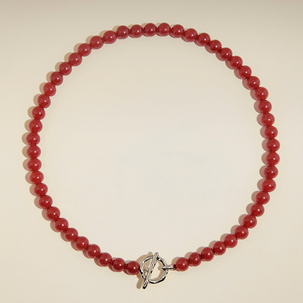 Sunset Red Beaded Necklace in Silver