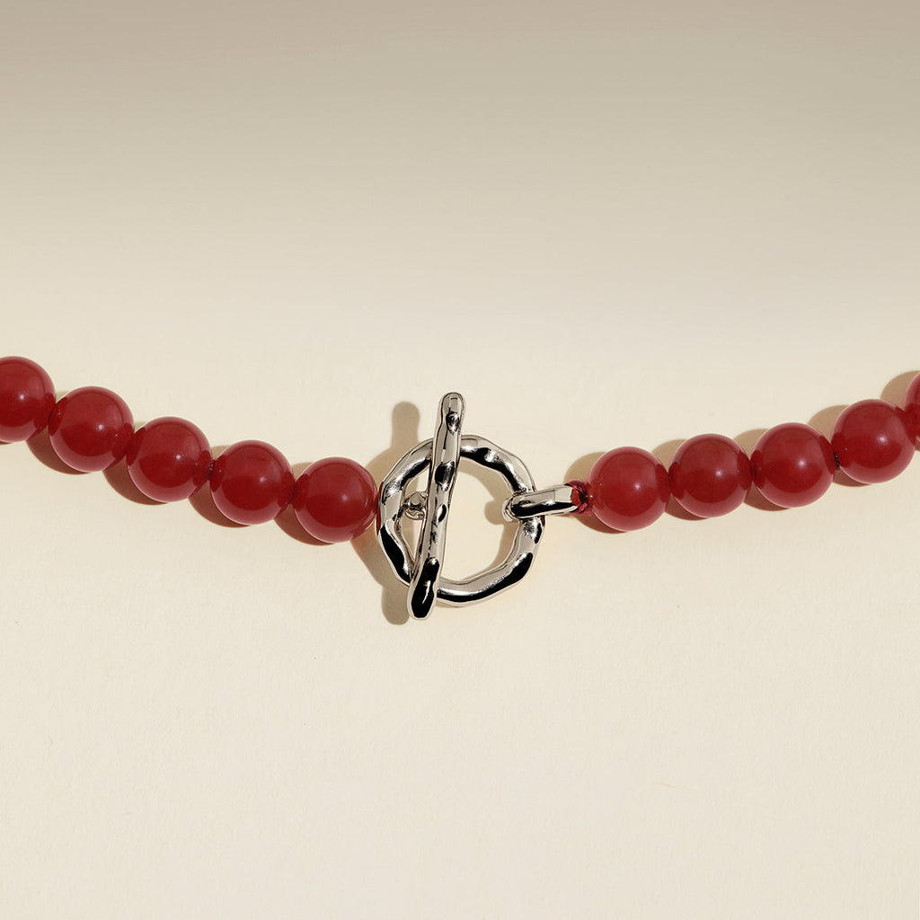 Sunset Red Beaded Necklace in Silver