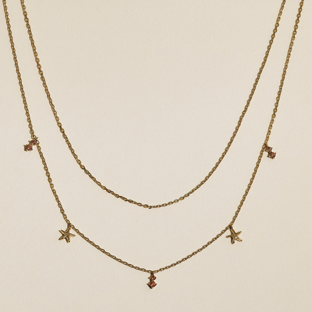 Starfish Double Chain Necklace in Gold