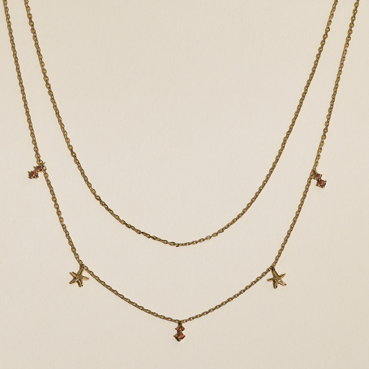 Starfish Double Chain Necklace in Gold