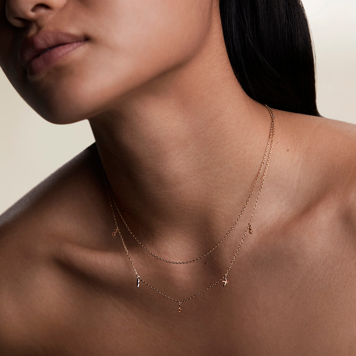 Starfish Double Chain Necklace in Gold