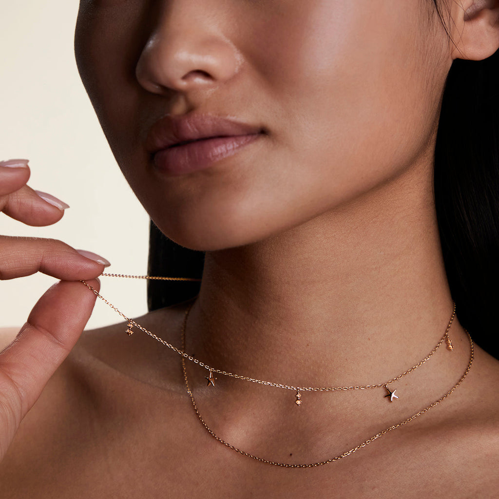 Starfish Double Chain Necklace in Gold