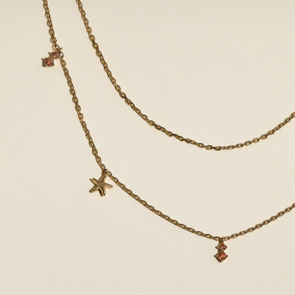 Starfish Double Chain Necklace in Gold