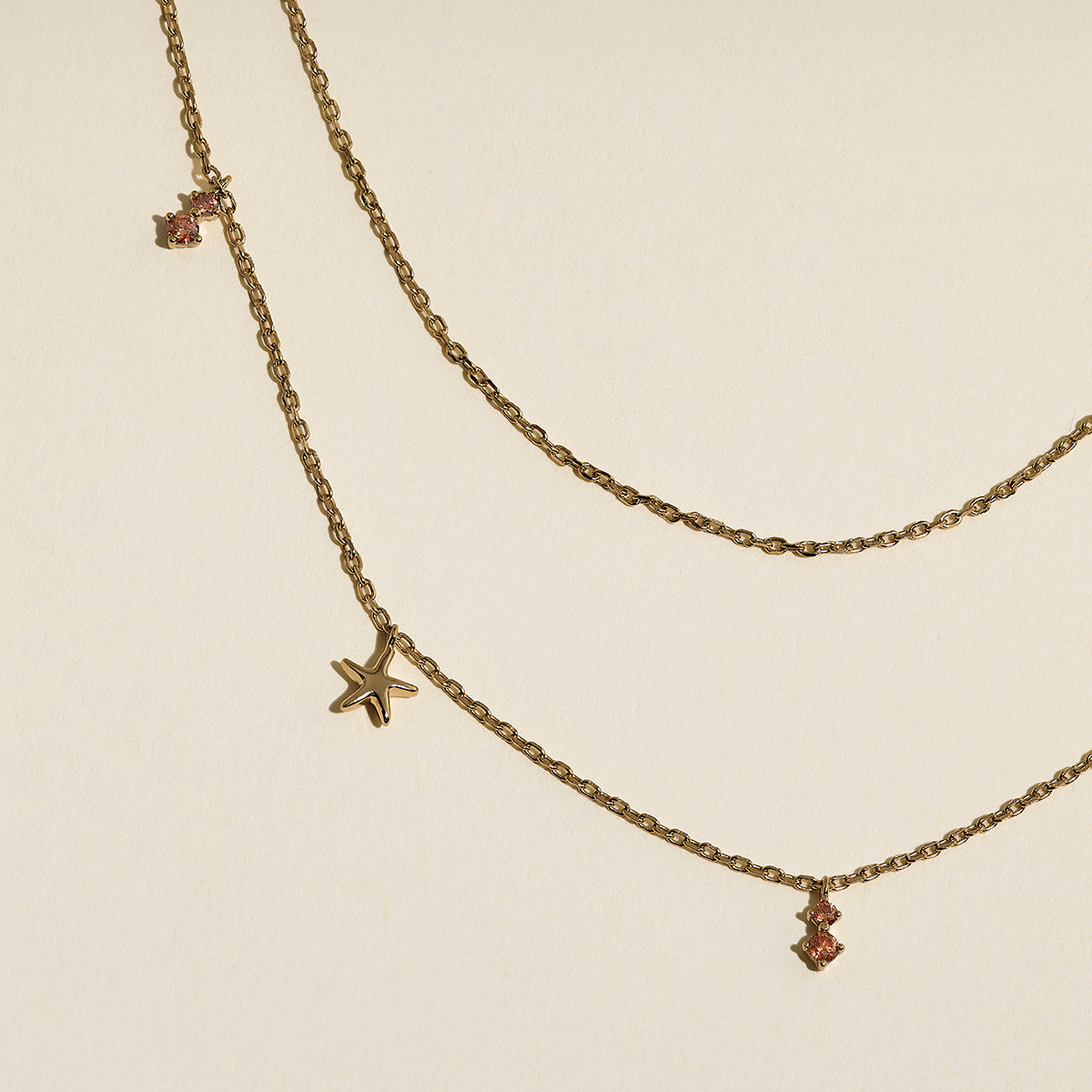 Starfish Double Chain Necklace in Gold