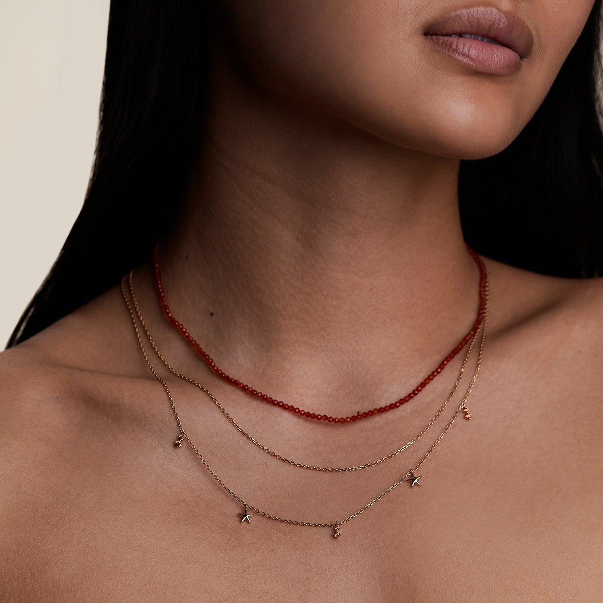 Starfish Double Chain Necklace in Gold