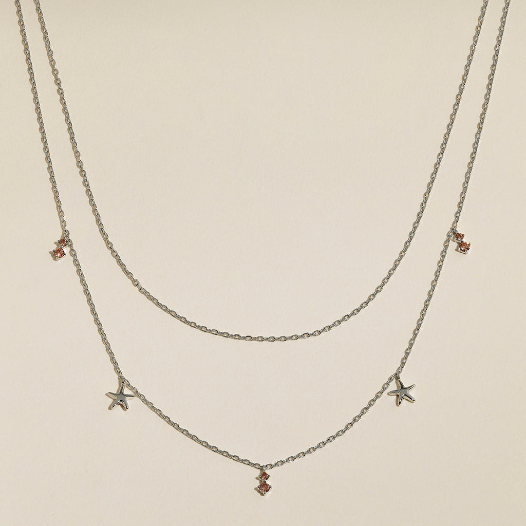 Starfish Double Chain Necklace in Silver