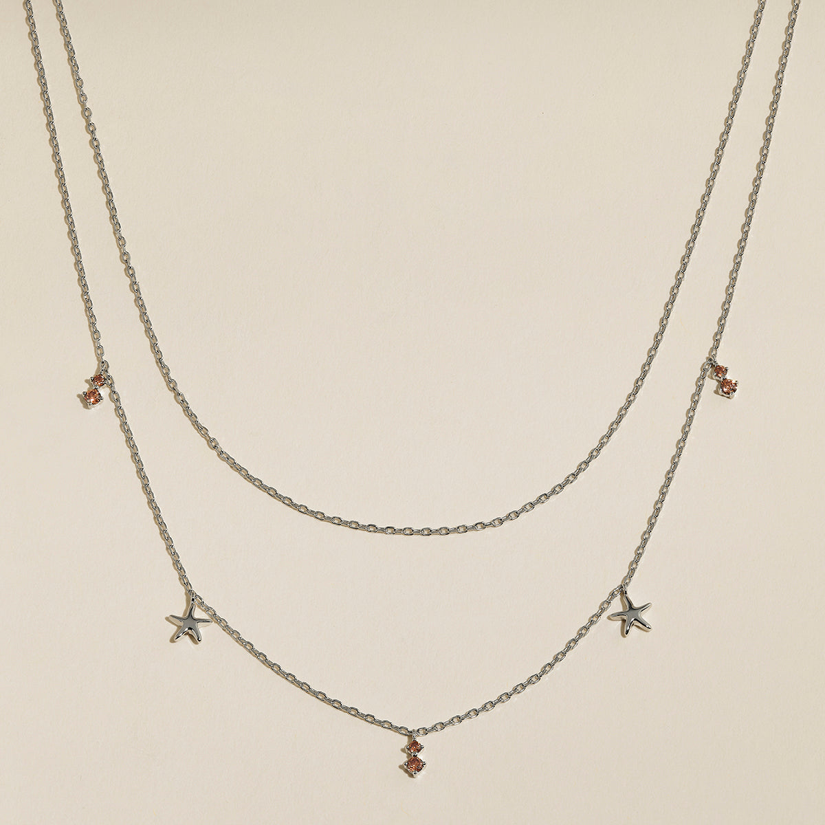 Starfish Double Chain Necklace in Silver