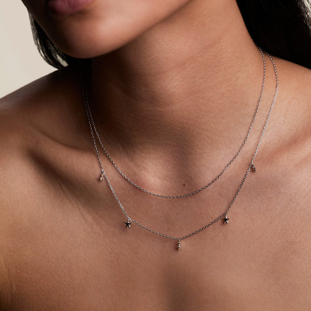 Starfish Double Chain Necklace in Silver