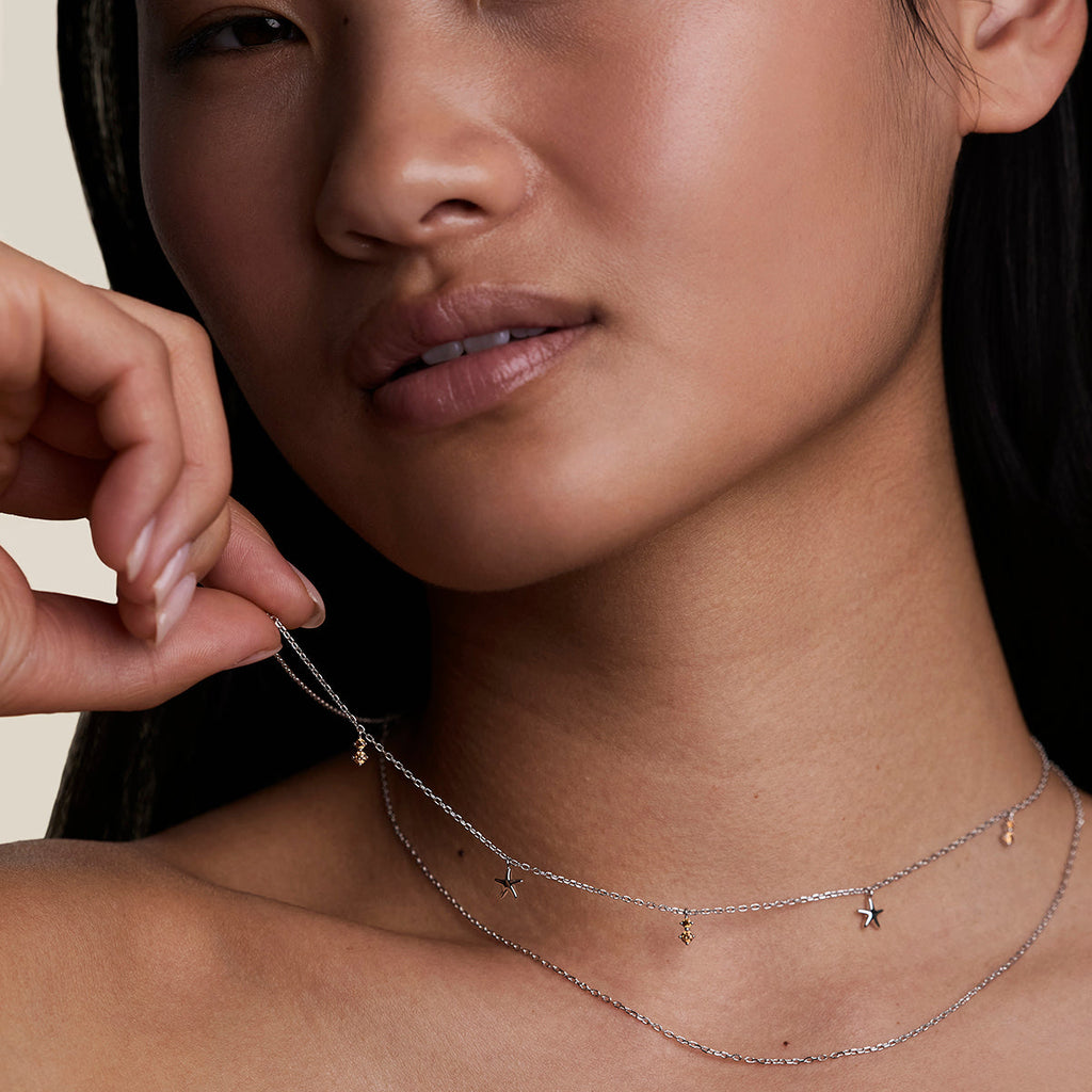 Starfish Double Chain Necklace in Silver