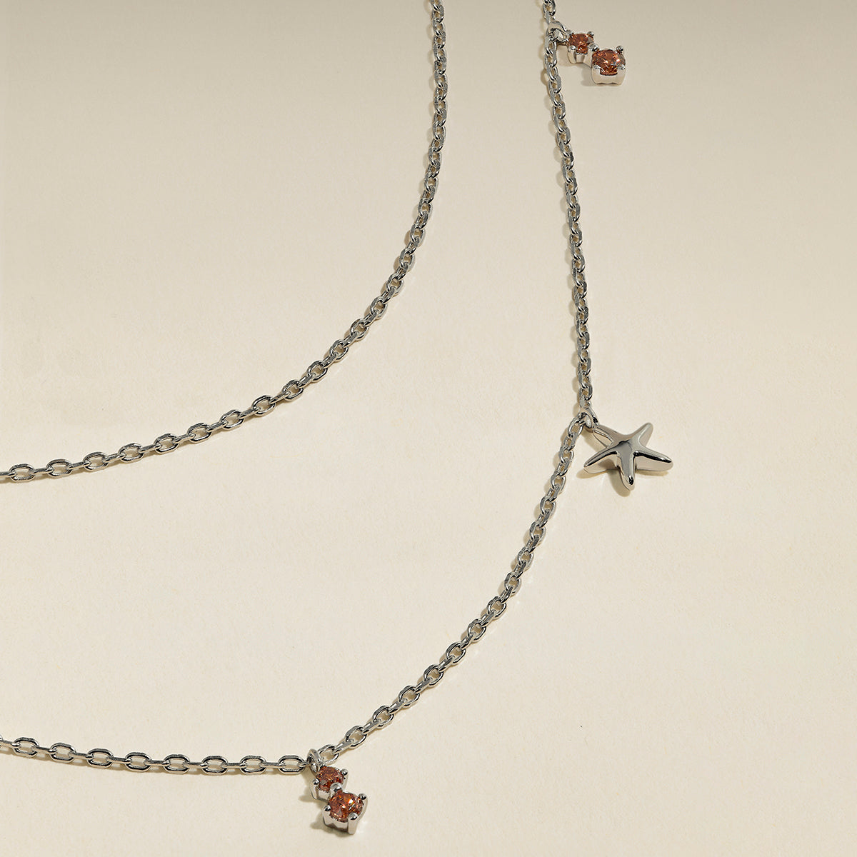 Starfish Double Chain Necklace in Silver