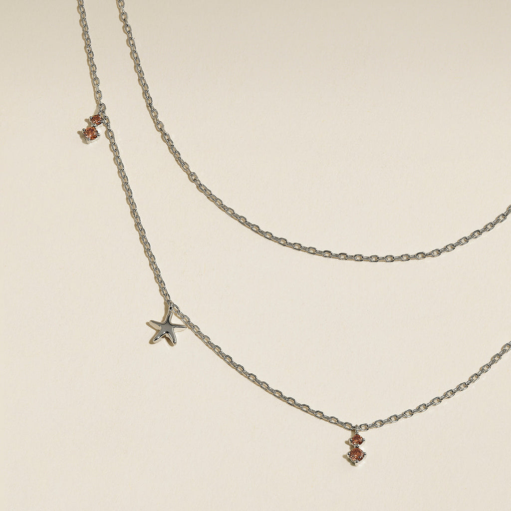 Starfish Double Chain Necklace in Silver