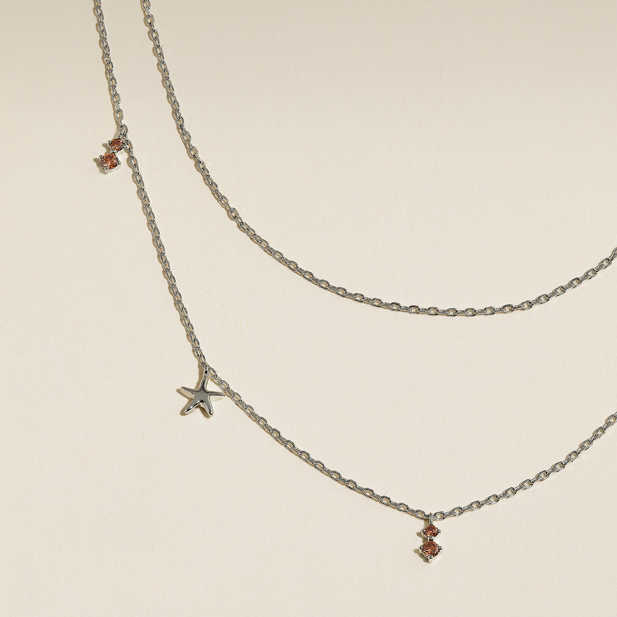 Starfish Double Chain Necklace in Silver