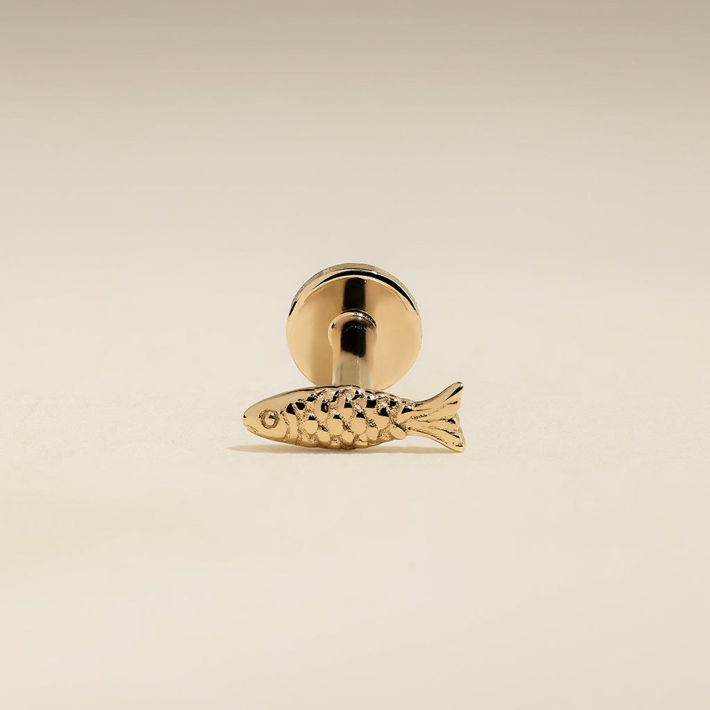 Fish Piercing Stud in Solid Gold