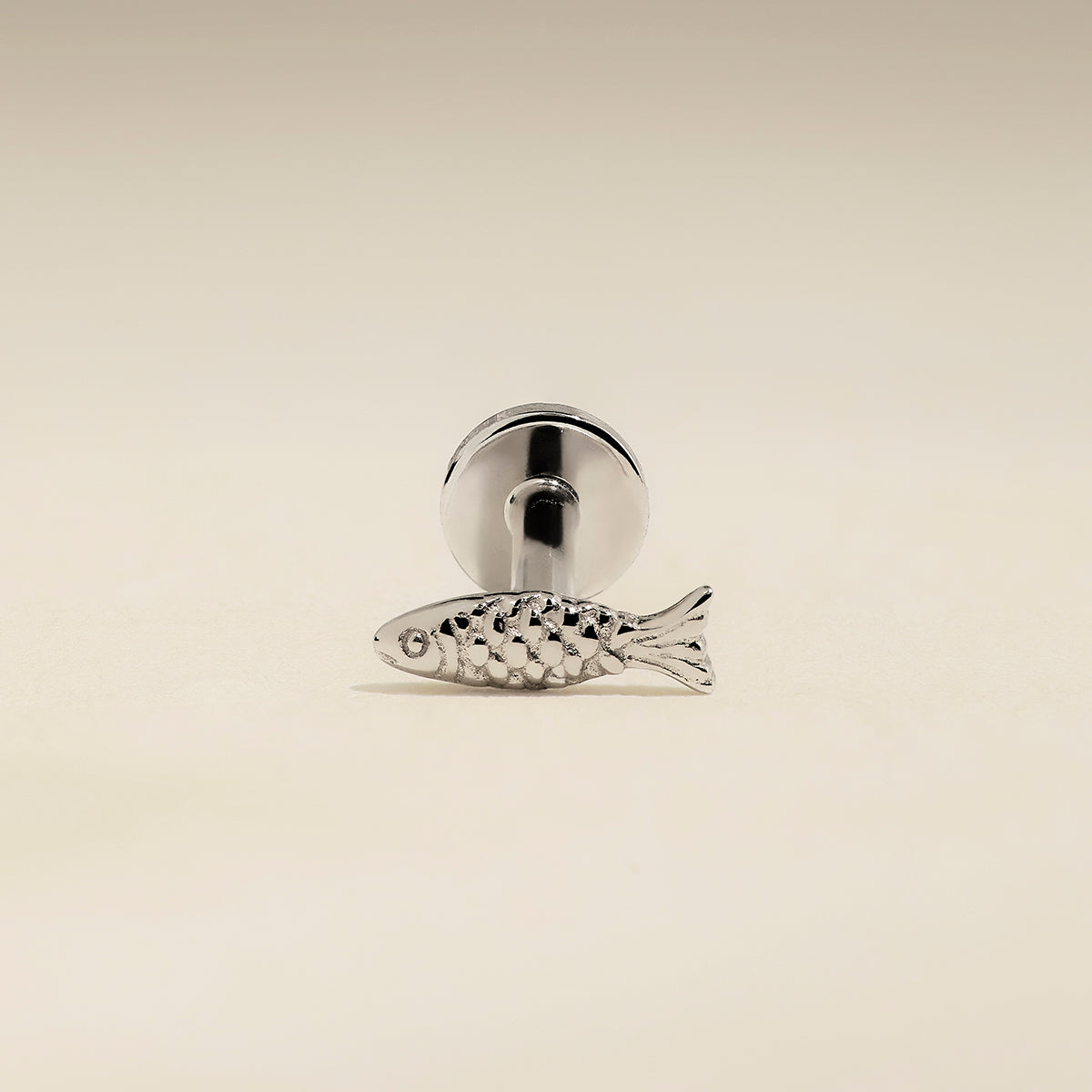 Fish Piercing Stud in Solid White Gold