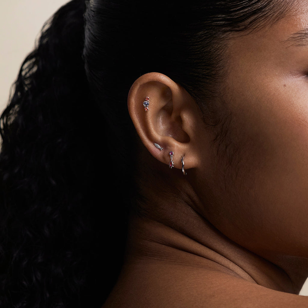 Fish Piercing Stud in Solid White Gold