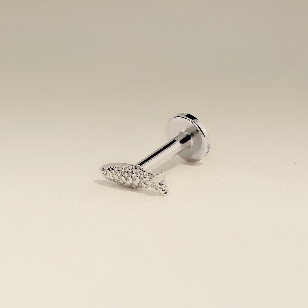 Fish Piercing Stud in Solid White Gold