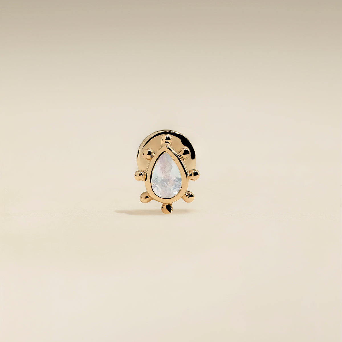 Moonstone Beaded Piercing Stud in Solid Gold