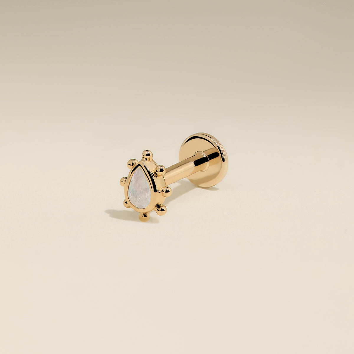 Moonstone Beaded Piercing Stud in Solid Gold