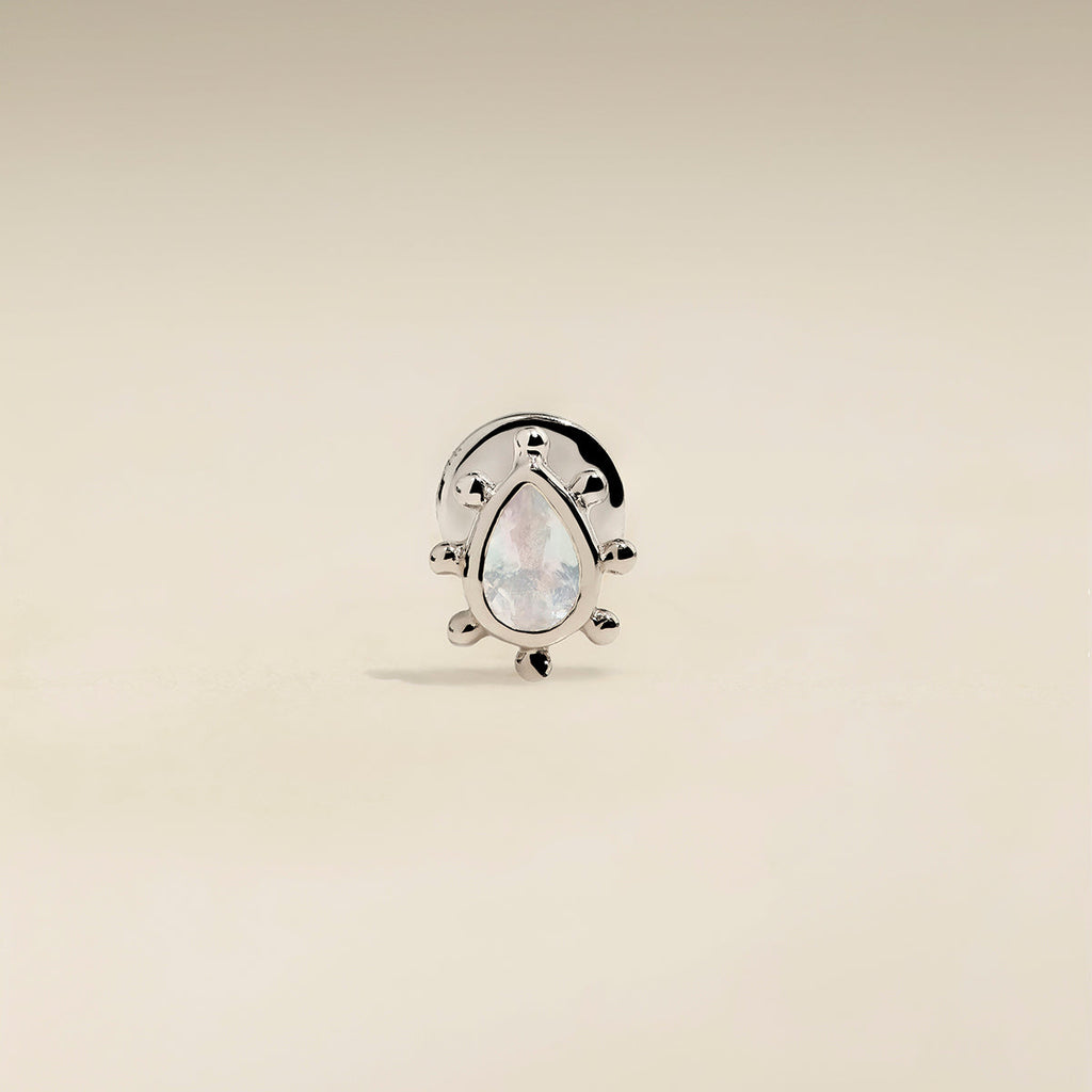 Moonstone Beaded Piercing Stud in Solid White Gold