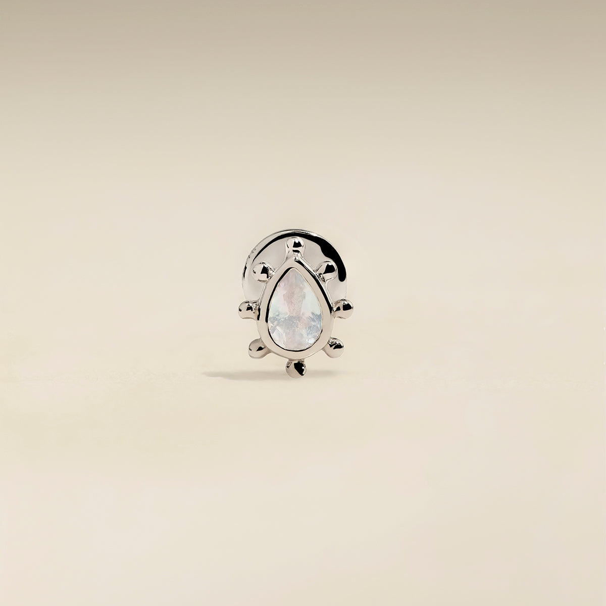 Moonstone Beaded Piercing Stud in Solid White Gold