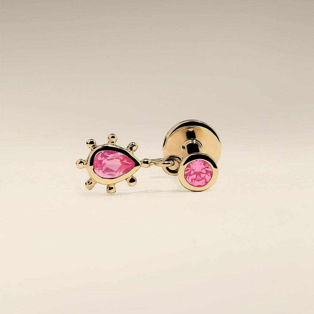 Pink Sapphire Beaded Charm Piercing Stud in Solid Gold