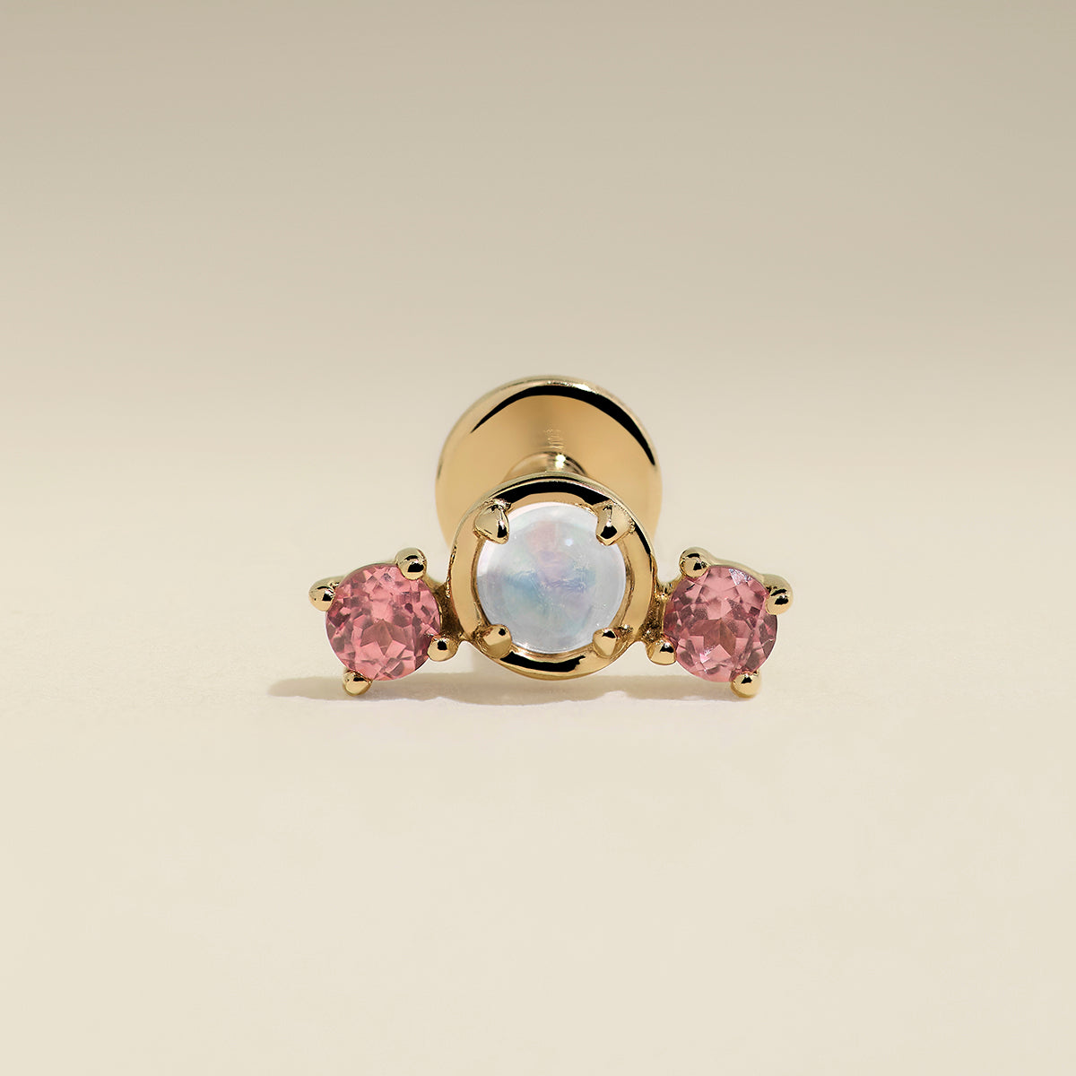 Moonstone & Padparadscha Cluster Piercing Stud in Solid Gold